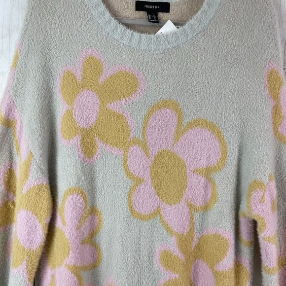 Forever 21+ Flower Power Sweater Sz 1X Long Sleeve Tunic Groovy 70’s Fuz… - Picture 4 of 10